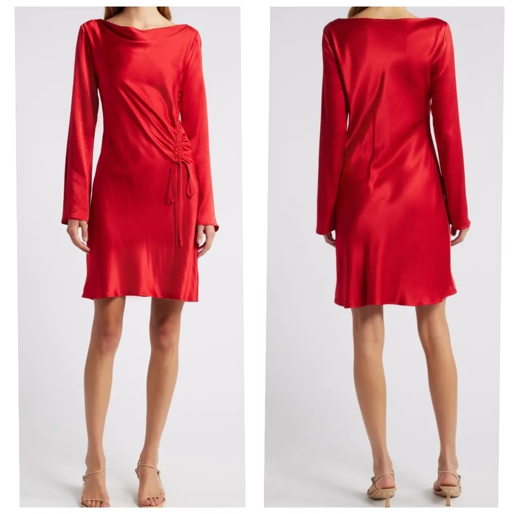 Rails Alessandra Long Sleeve Ruched Satin Dress